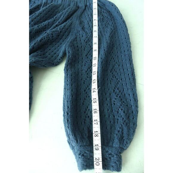 INC International Women's XL Eyelet Sweater Off Shoulder Blue Y2K Knit Puff Slv - Picture 7 of 7